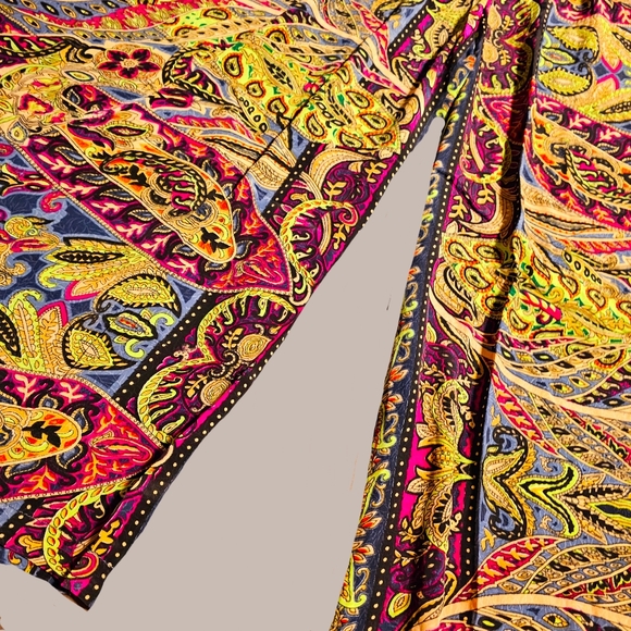 KARMA Hwy Silky Relaxed Palazzo Jumper Paisley Purple/Lime Grn NWT OS - Picture 5 of 7